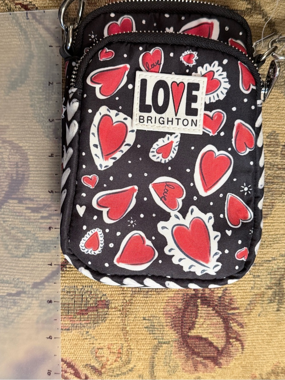 Brighton Black Crossbody Phone Bag with Red Heart Print - Picture 6 of 8
